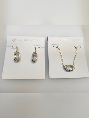 NWT Kendra Scott Gold-Tone Lee Luxe Gold Drop Earrings & Necklace Set